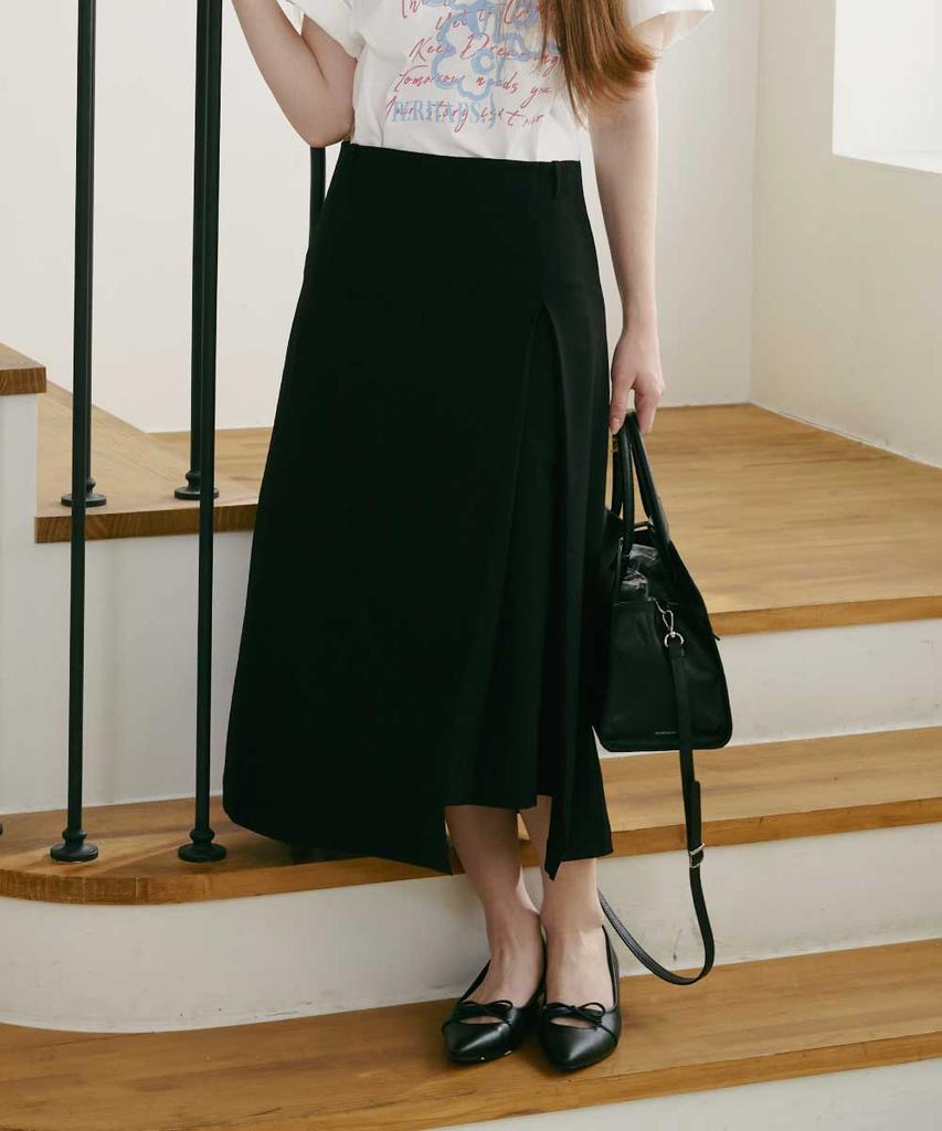 Peohaebseubaianna Asymmetrical Pleated Long Maxi Skirt