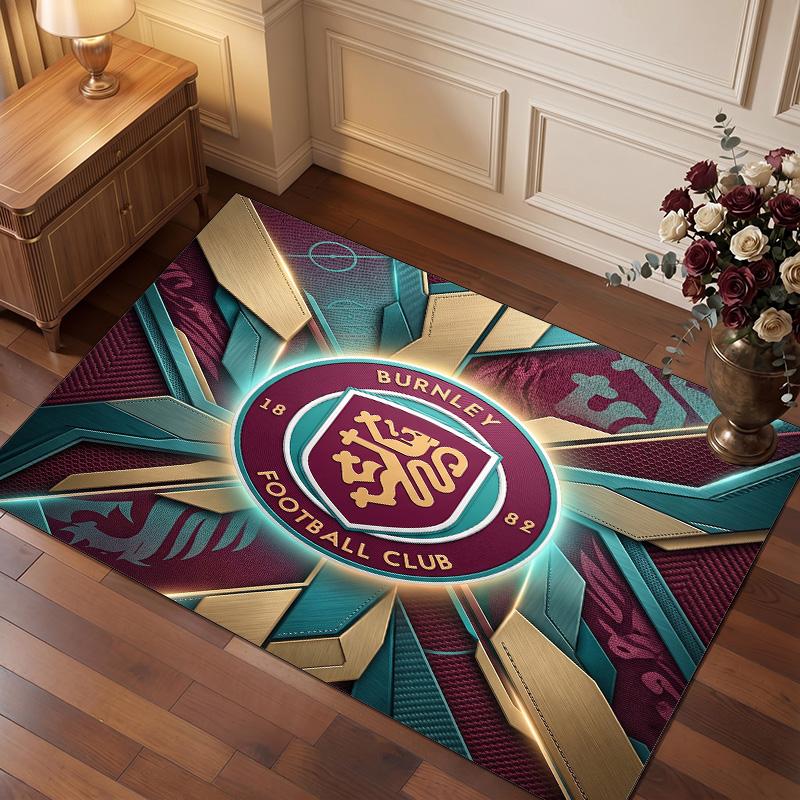 Burnley Football Print Crystal Velvet Rug, Comfortable Water Absorbent Non Slip Indoor Floor Carpet