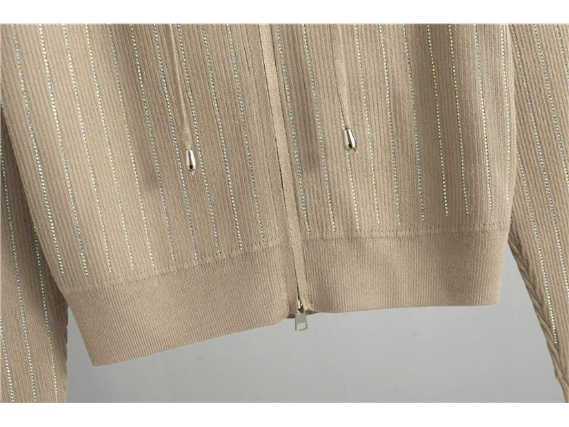 Elegant Korean Rhinestone Knit Cardigan & Skirt Set - Women's Spring/Autumn Two-Piece