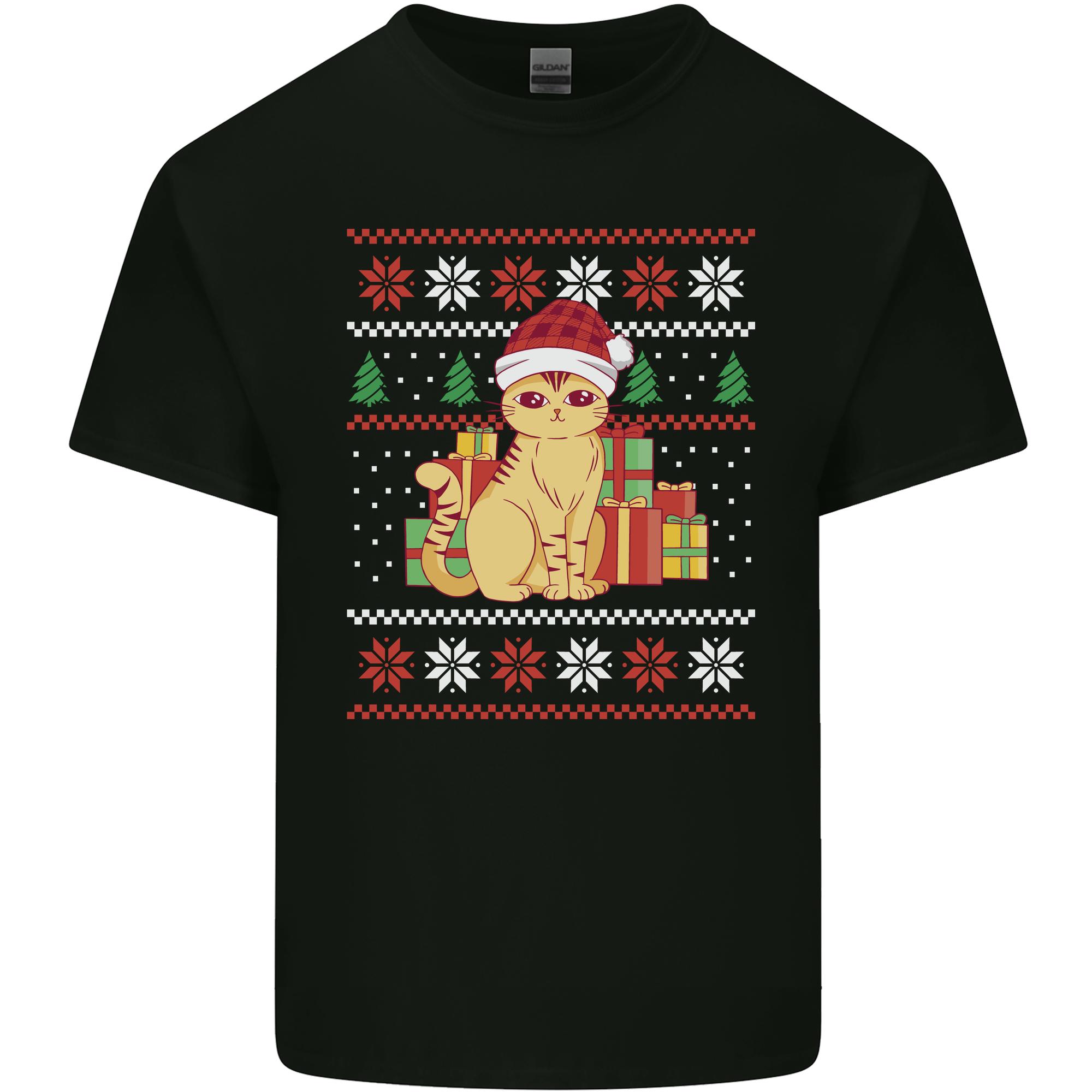 A Cute Christmas Cat With Presents Xmas Unisexs Light Cotton TShirt S