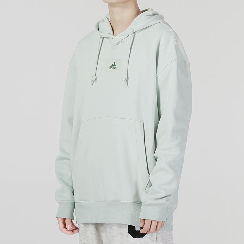 adidas Jednobarevný potisk Malé logo Mikina s kapucí a dlouhým rukávem Pánské topy Světle zelená HK2823