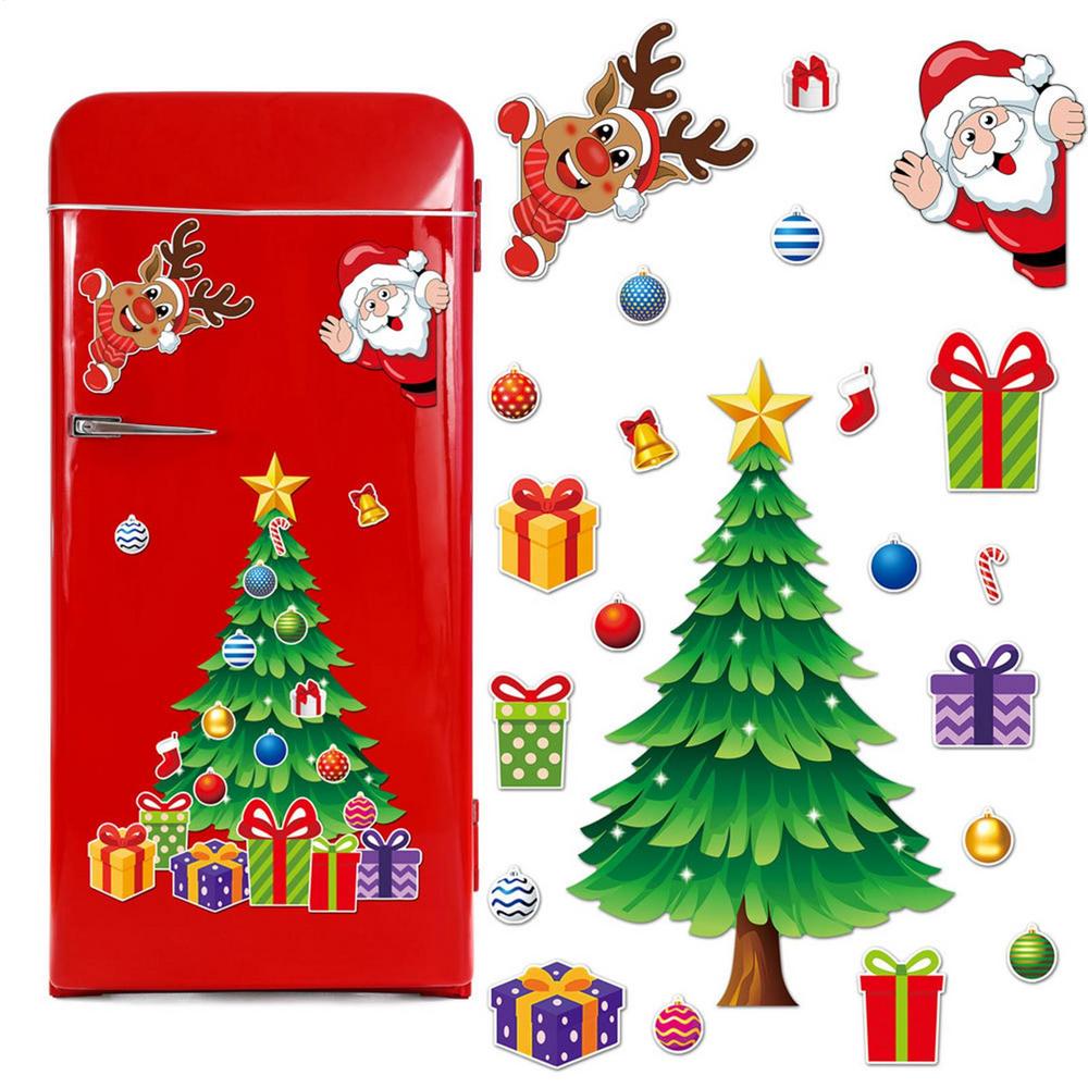 Magnesy Świąteczne Święty Mikołaj Drzewko Dzwonek Świąteczne Zimowe Naklejki Magnetyczne Dekoracje Świąteczne Na Tablicę Białą Szafkę Kuchenną