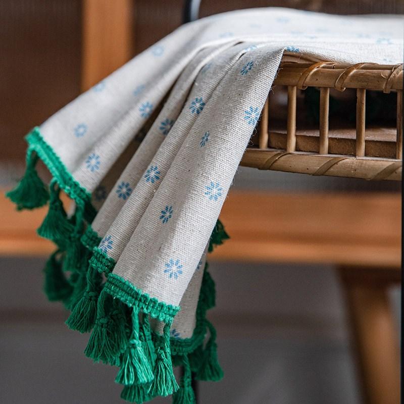 American Style Cotton And Hemp Printing Daisy Kitchen Curtain Green Tassel Semi-shading Study Bedroom Window Finished Curtain