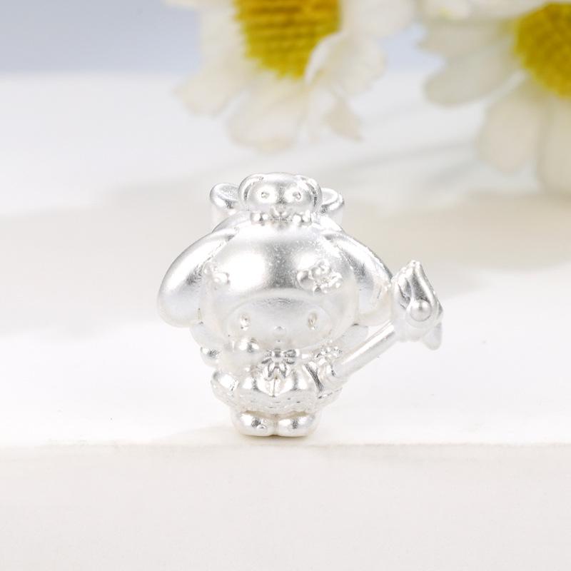 Sterling Silver Sanrio My Melody Fairy Wand Charm with Hand-Woven Rope and Cartoon Beaded Accessories серебряный