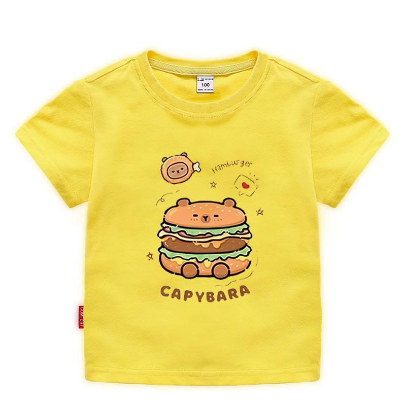Capybara Hamburg Kapibara Boys and Girls Elementary School Short Sleeved T-shirt Casual Bottom Top