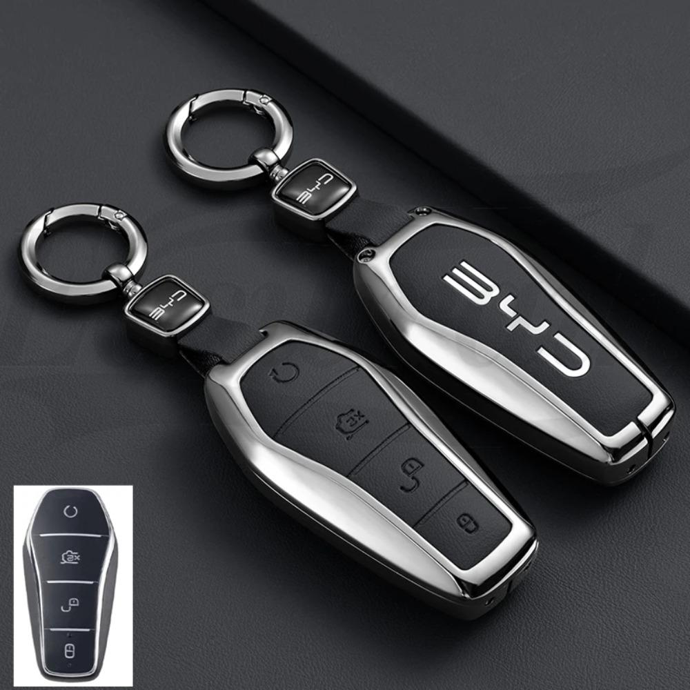 Car Zinc Alloy Leather Key Case Cover for BYD Song Plus Atto Han EV Tang DM Qin Seal Dolphin Key Bag Pouch Wallet Organizer