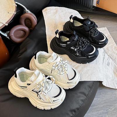 2026 Autumn Women's Silver Mesh Breathable Height-Increasing Thick Sole Casual Sports Shoes (Dad Shoes)
