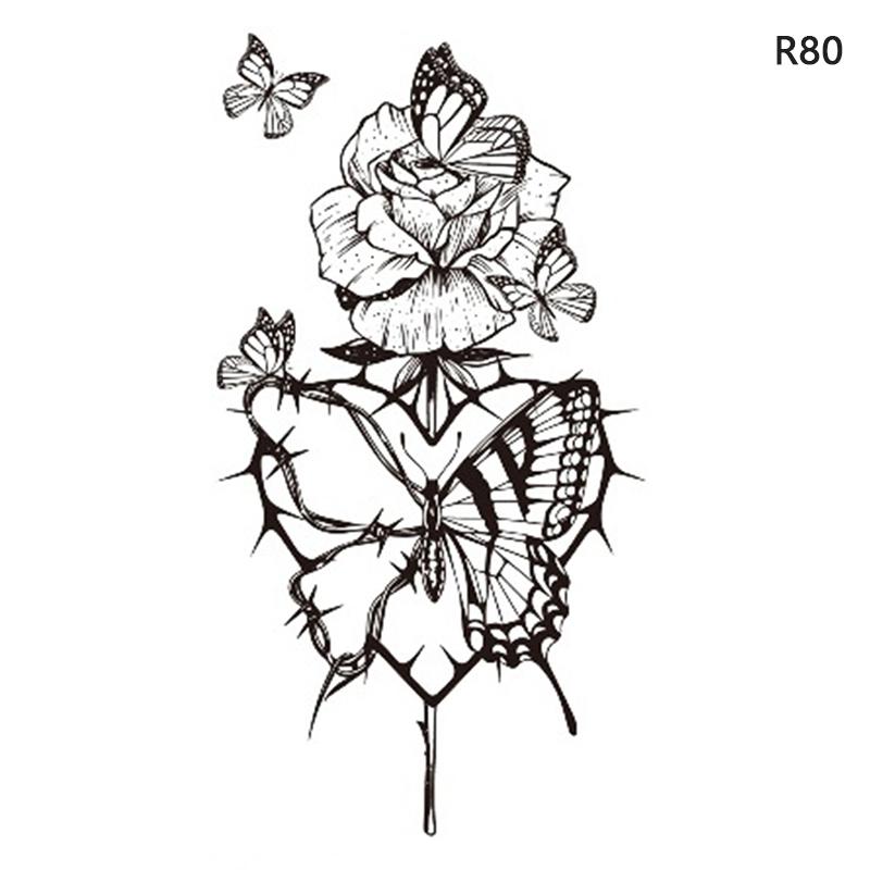 Waterproof Temporary Tattoo Stickers Black Butterfly Rose Transfer Flash Tatoo Women Sexy Neck Hand Chest Body Art Fake Tattoos