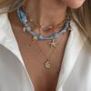 Ingemark 3 Pcs/Set Boho Blue Printed Fabric Necklace Women Vintage Gold Color Starfish Conch Pendant Necklace Charm Jewelry Gift