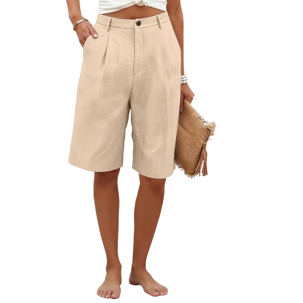 Women's Color Casual Fashionable Breathable Loose Cotton Linen Five Quarter Pants