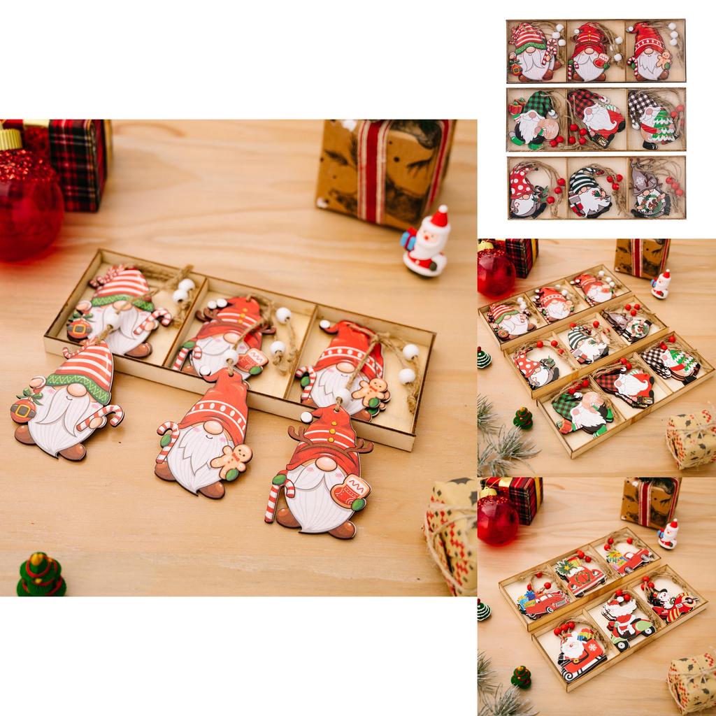 Unique Three-compartment Wooden Christmas Ornament Box In Playful Cartoon Style