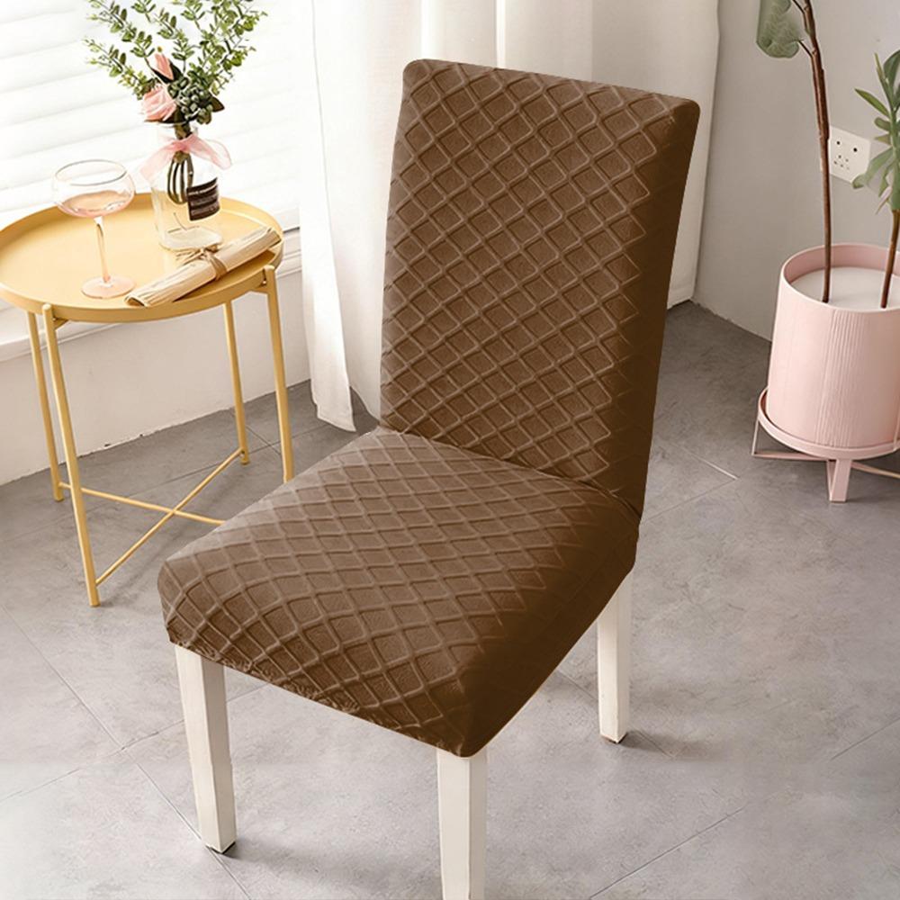 New Elastic Stretch Dining Chair Cover Dustproof Solid Color Jacquard Chair Cushion Cover Waterproof Chair Protectors Household