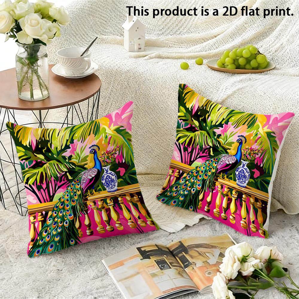 Colorful Peacock Patterned Pillowcasecushion Covers, Zippered, Decorative Pillowcases, 45X45 Cover Sleeves