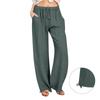 Damenhose, lässig, locker, hohe Taille, Baumwolle, Leinen, weites Bein, lange Hose mit Taschen