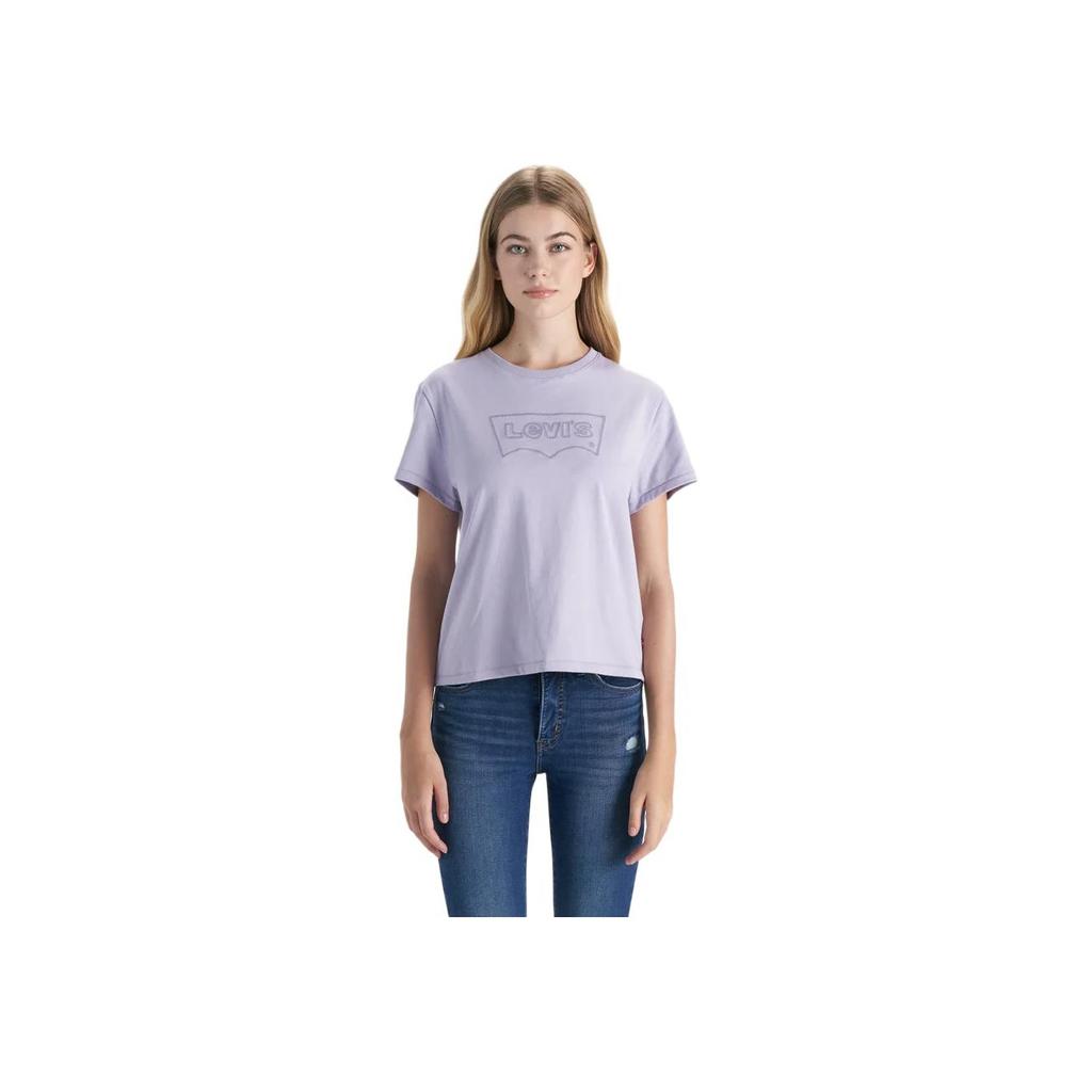 Camiseta de Manga Curta Pulôver Gola Redonda Estampada com Logotipo de Letras Levis Mulher Camiseta Roxo 0019G-0001