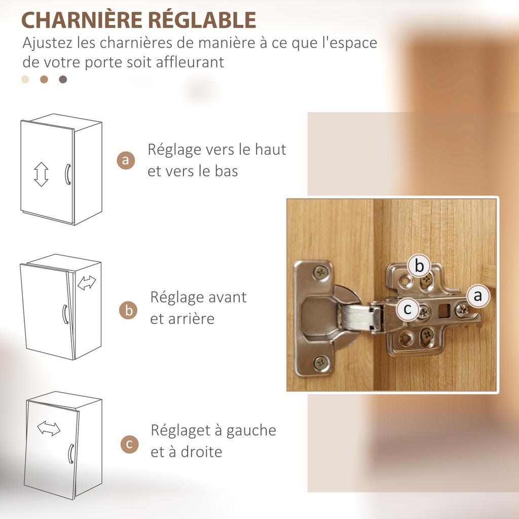 Meuble de cuisine multi-rangement avec tiroir, 3 portes, 4 niches et passe-câbles, hauteur 180 cm, noir et bois naturel