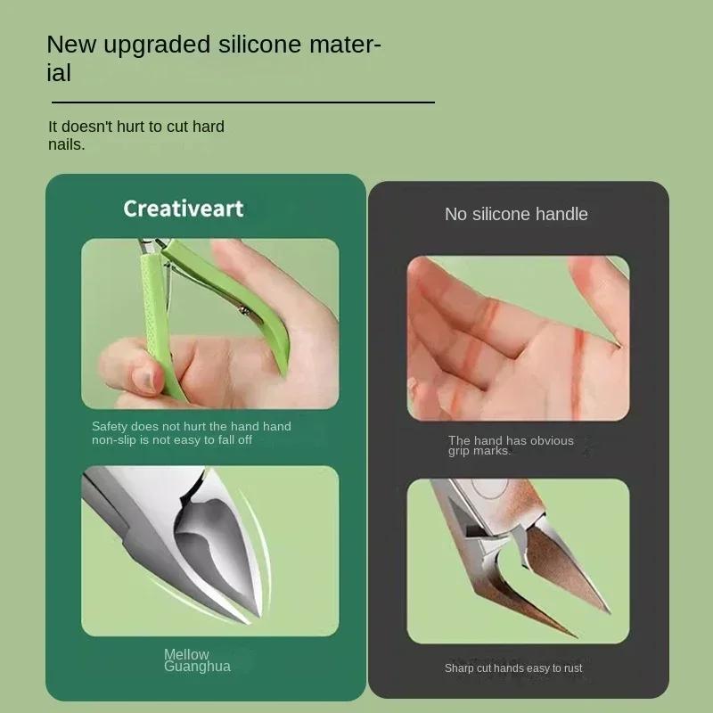Silicone Handle Toenail Ingrown Nail Art Cuticle Nipper Clipper Edge Cutter Manicure Scissor Plier Pedicure Dead Skin Remover Anti Splash Nail Clipper