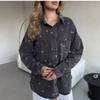 Denim-Hemd Damen Große Größe Locker Literarisch Retro Liebesdruck Langarm-Hemdjacke