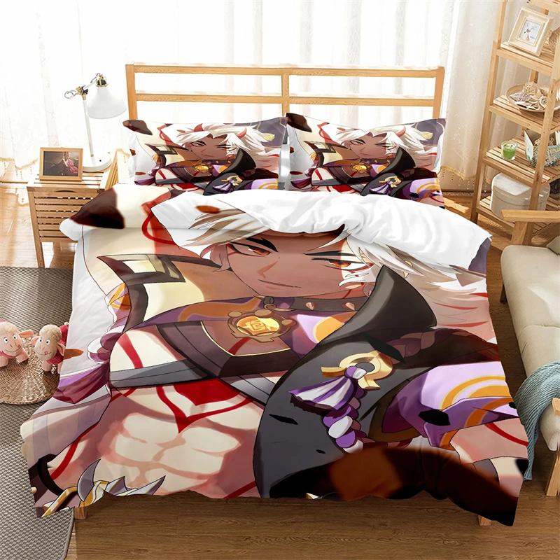 Genshin Impact Anime Arataki Ltto Bedding Sets Exquisite Bed Supplies Set Duvet Cover Bed Comforter Set Luxury Birthday Gift