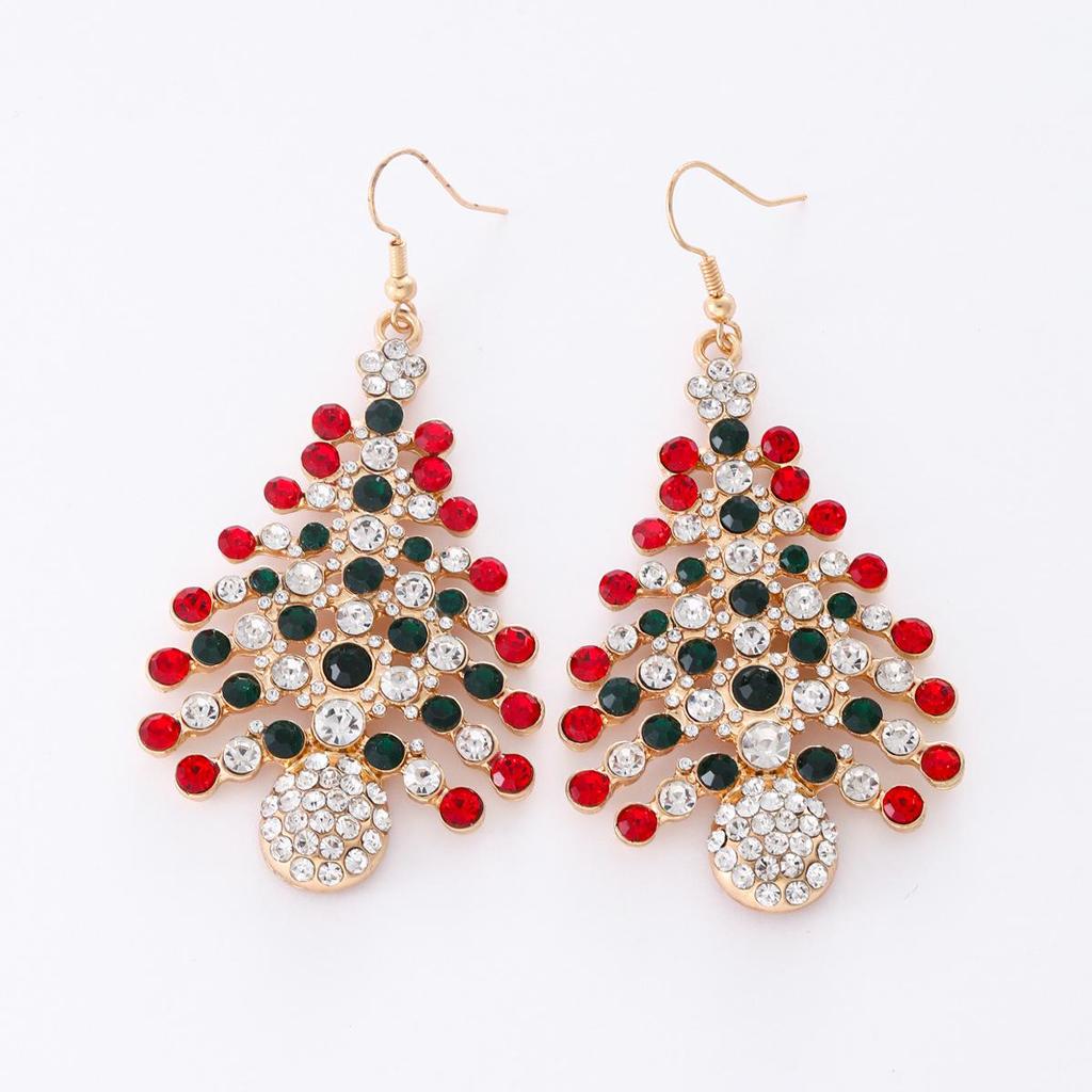Stylish Multicolor Diamond-Studded Christmas Tree Earrings for Women