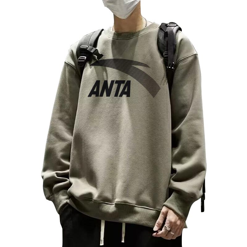 Anta Lifestyle Series Logo Letter Round Neck Pullover Sweatshirt Men Sweatshirt Green-Bean 952358701-6