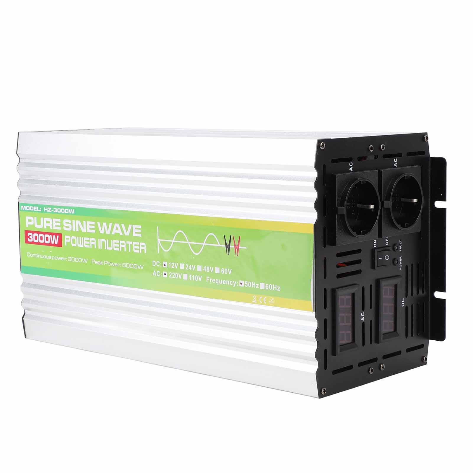

Інвертор чистої синусоїди 3000 Вт Перетворювач DC12V на AC220V з РК-дисплеєм Відведення тепла Захист безпеки для будинків на колесах Автомобілів