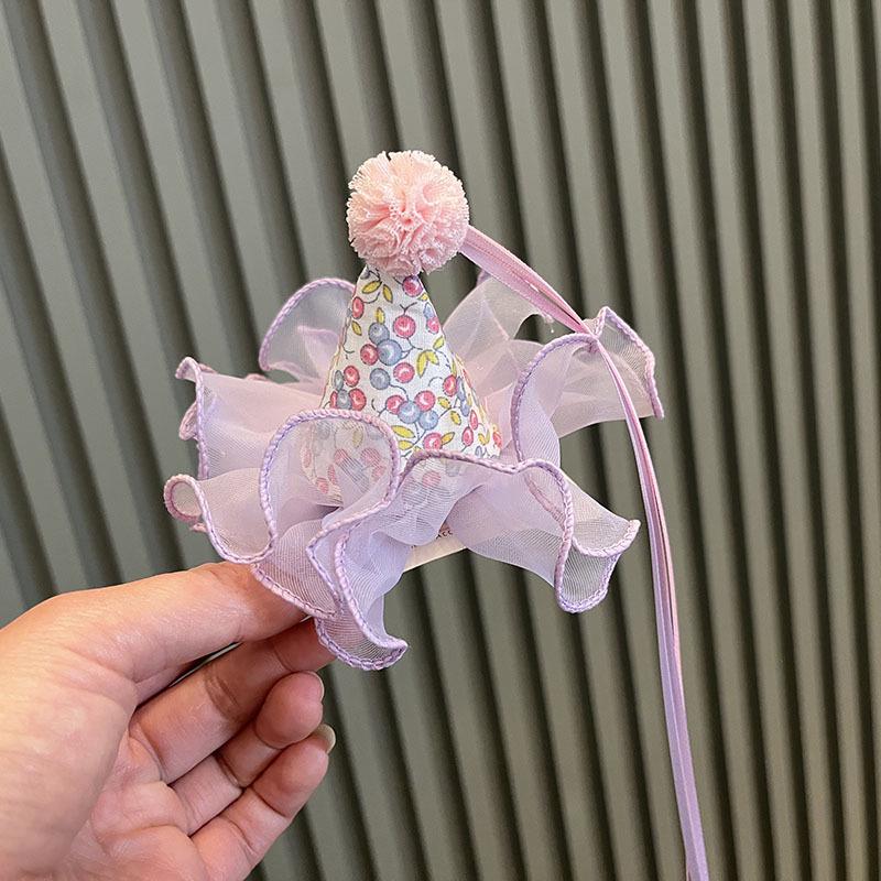 Princess Gauze Flower Ribbon Birthday Hat Hair Accessory - Fashionable Baby and Women's Hair Clip for Festivals & Performances