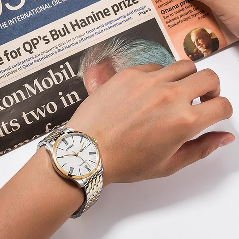 Citizen Classic Mechanical Gold Watch Automatic Mechanical Movement Stainless Steel Strap Mens Watch White Dial Men watches NH8354-58A