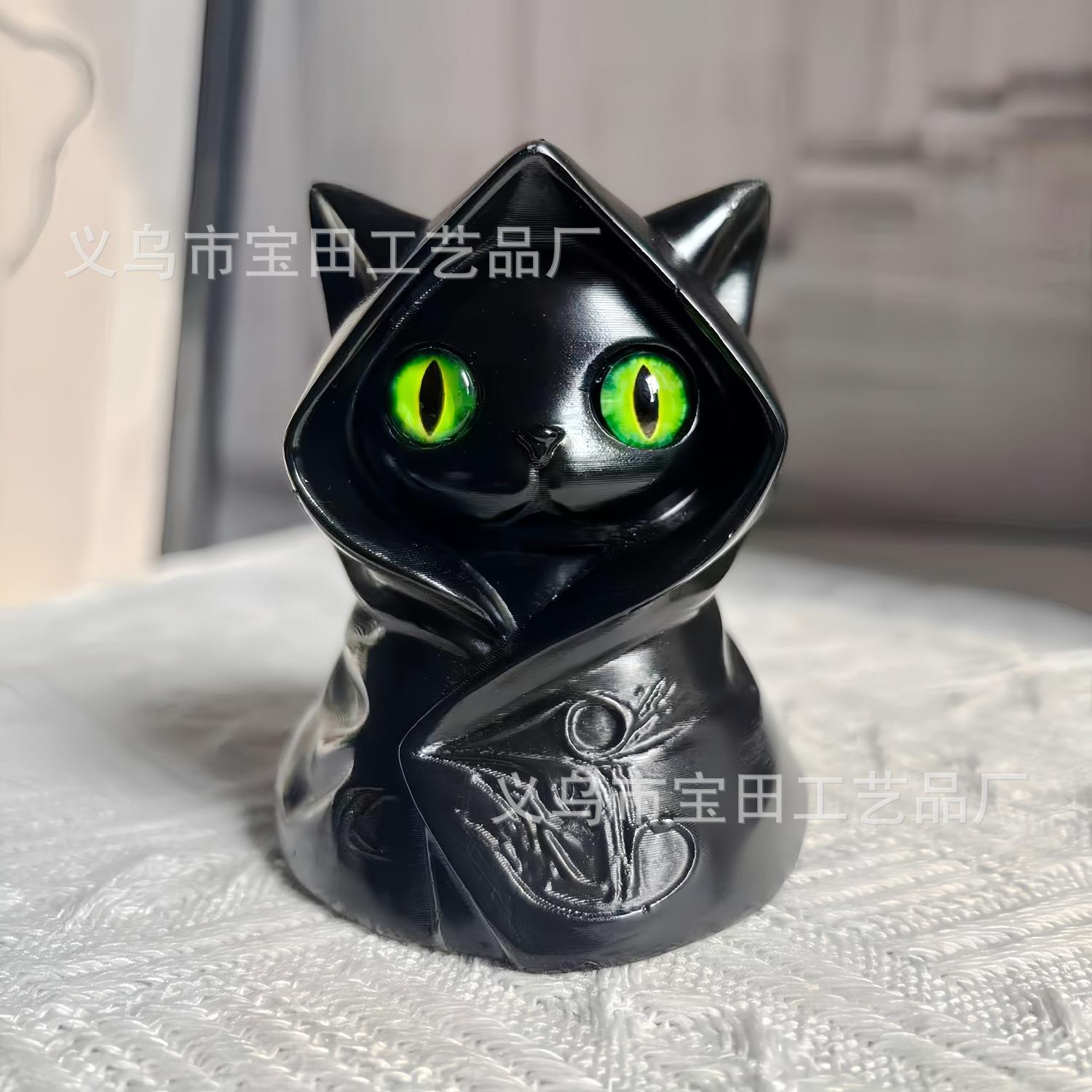 Новая Загадочная Фигурка Кота в Капюшоне Плащ Готическая Статуэтка Черного Кота