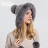 Autumn and Winter Women's Pullover Hat Three Hairballs Outdoor Thickened Velvet Cold-proof Warm Solid Color Knitted Hat