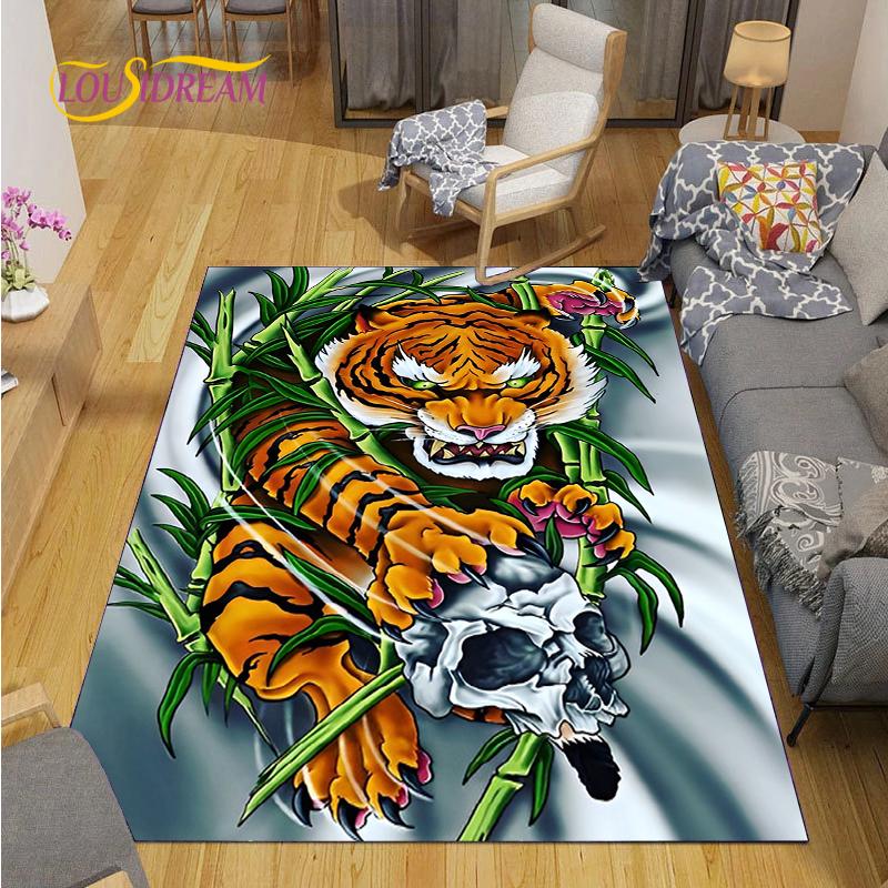 Alfombra Dragon and Tiger Fight Carpet Living Room Sofa Coffee Table Door Bedroom Rug Kitchen Kid Anti-slip Floor Mat Home Decor