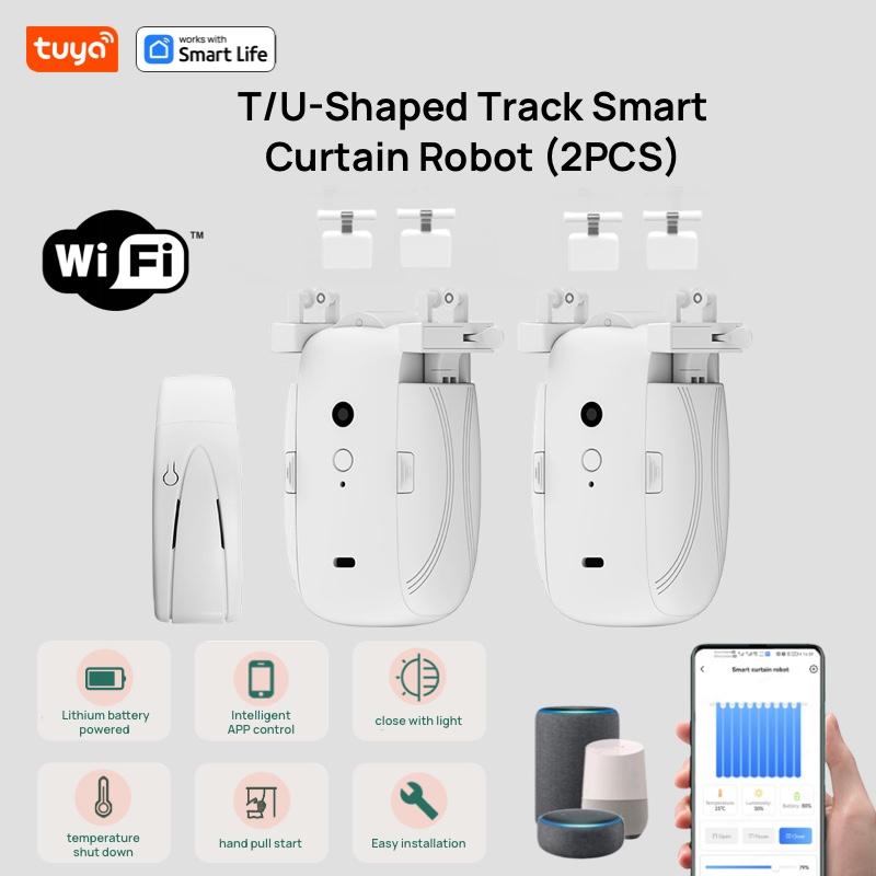 Tuya Smart Curtain Robot WiFi APP Remote Control/Voice Control(Alexa Google Siri)ForTU-Rail Shaped Track,Pull-to-start,8KG Load