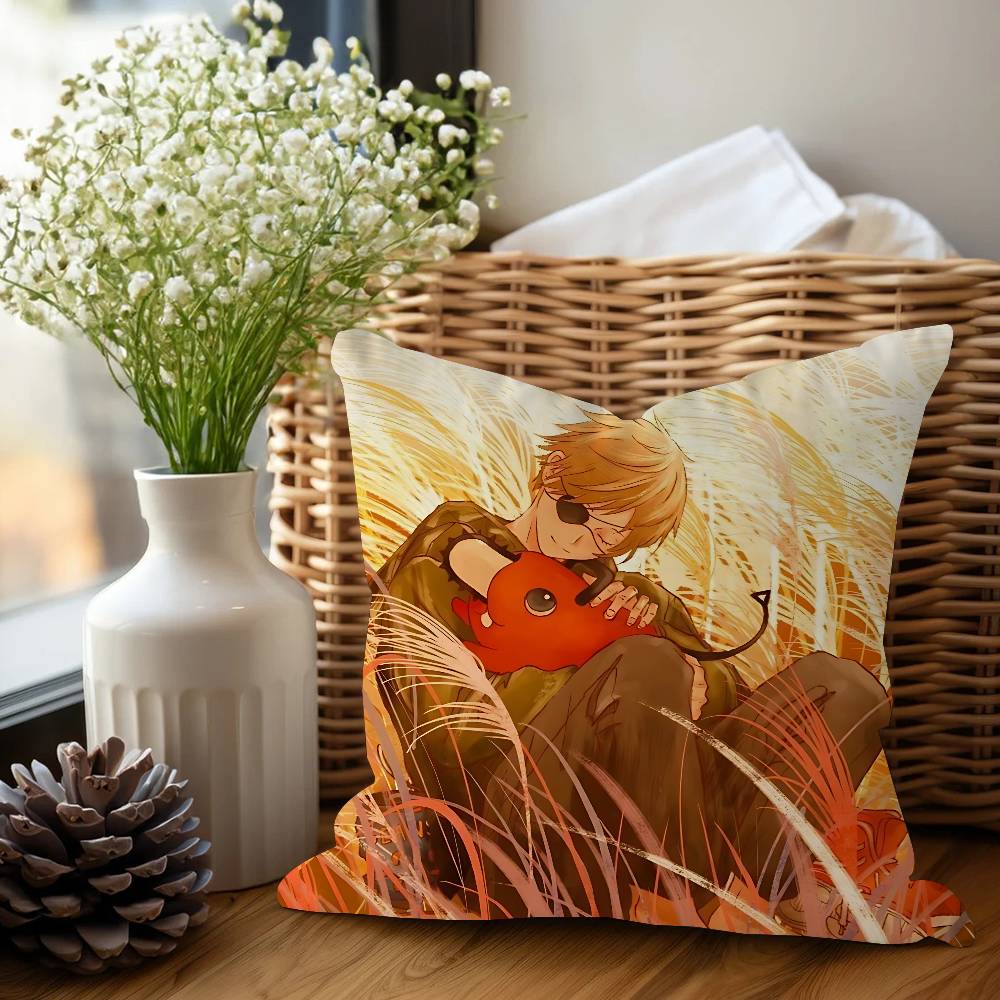 Denji Piła Człowiek Ścieg Szczęśliwy Smok Poszewka na Poduszkę Poszewka na Poduszkę Sofową Dekoracja Pokoju Domowego Prezent dla Dzieci