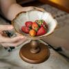 BRCeramic Bowl Floral High-sided Plate Wooden Fruit Plate Dessert Bowl Afternoon Tea Accessories Decorative Tray Kitchen OrganizerEY