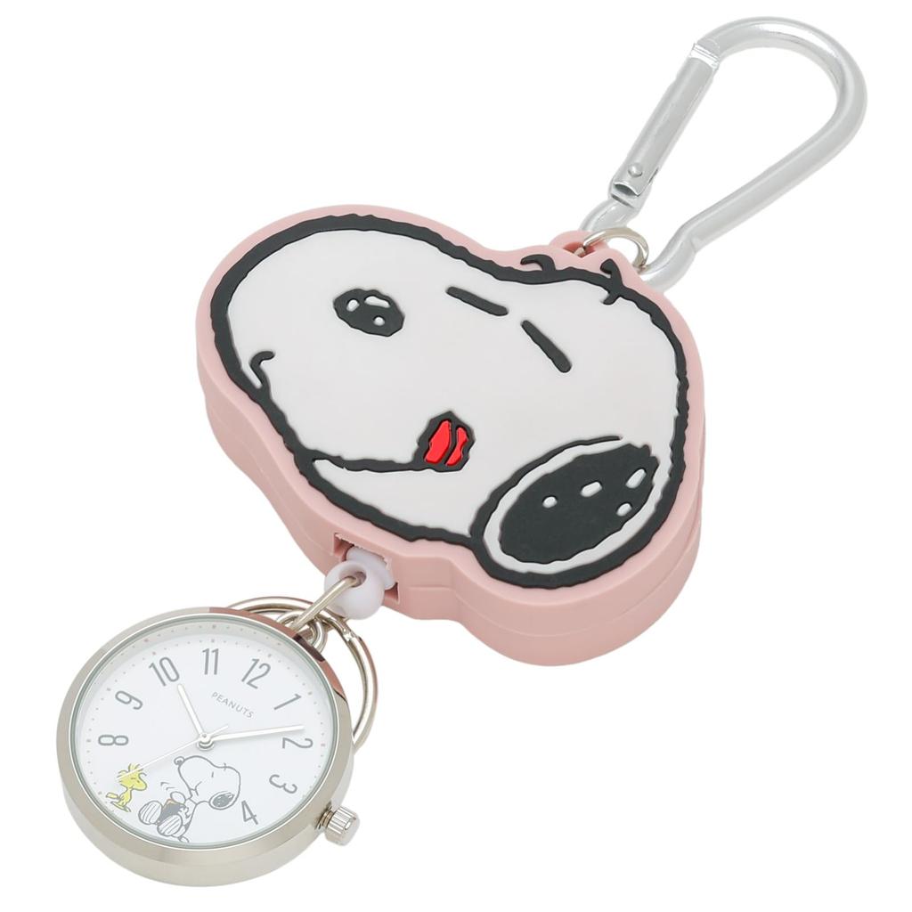 Fieldwork Pocket Watch Analog Snoopy Goods Keychain Reel Carabiner Included Snoopy Peanuts Character Pink (Fieldwork) Women's