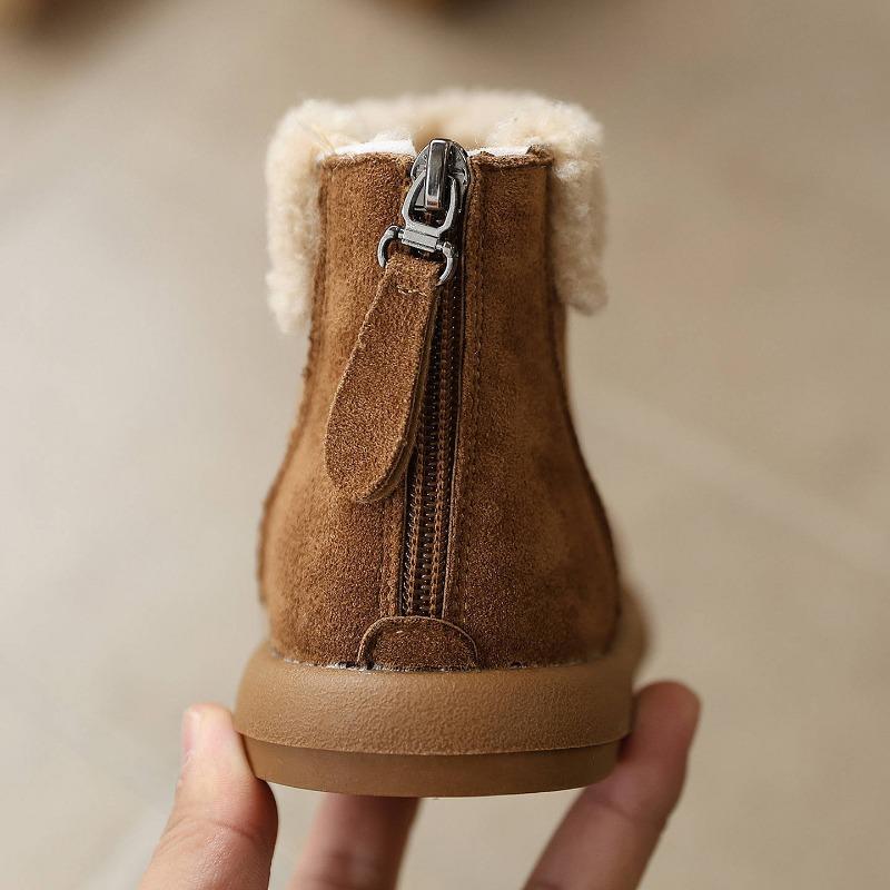French Retro Korean Style Fleece Lined Warm Ankle Boots For Kids Boys Girls