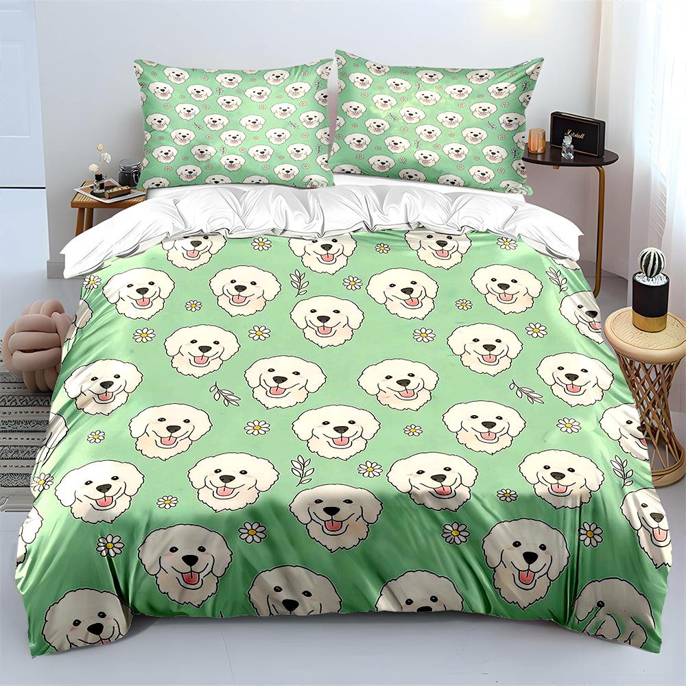 White Dogs and Flower Pattern Duvet Cover Set Digital Print Colorful Polyester Bedding with Zipper Closur for Kids Gifts