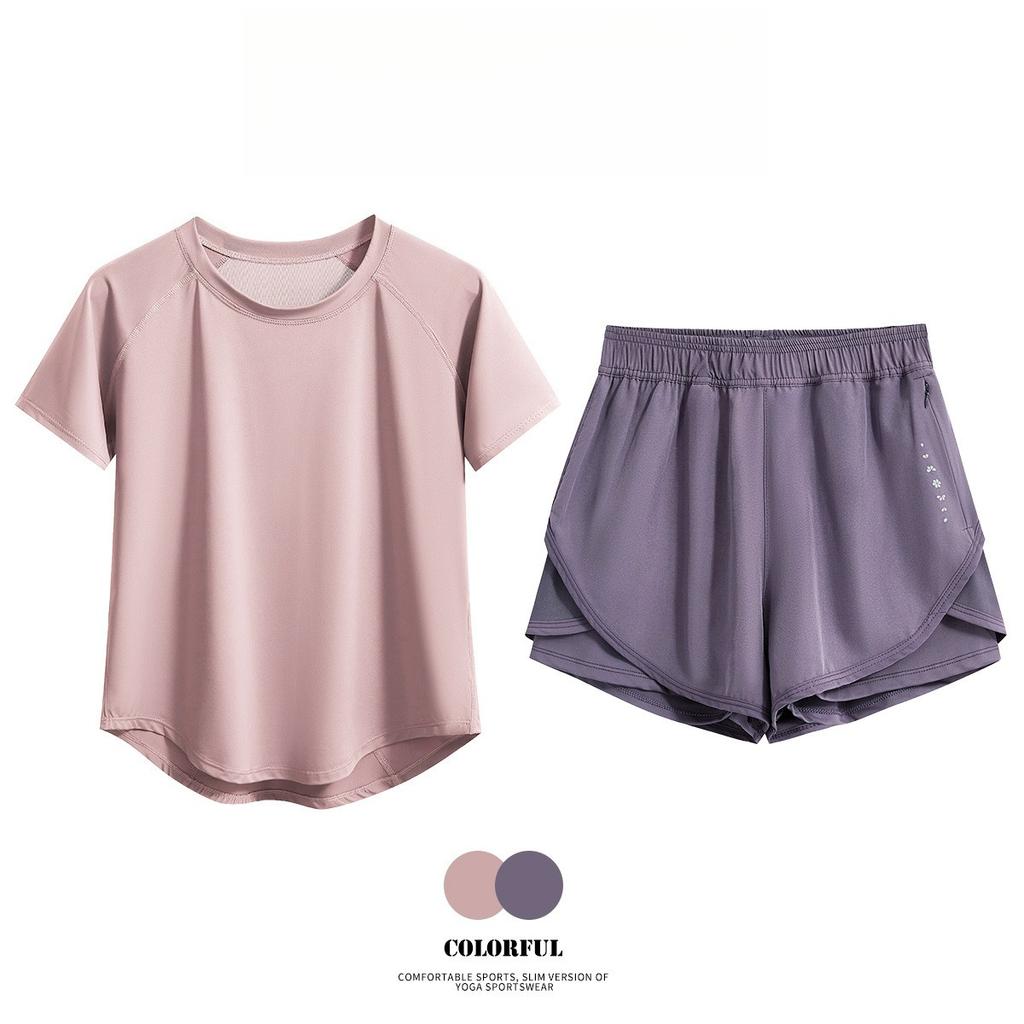 2pcs Gym Set Women Summer Sportswear Outfit 2 Piece Short Sleeve Sports Shirt Shorts Sets Jogging Suit Female Tracksuit New