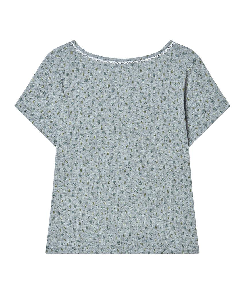 AWESOME STUDIO Flower Pattern Love T-Shirt Melange Gray