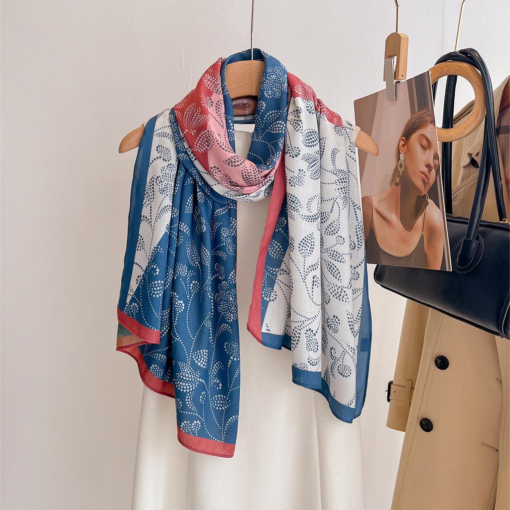 60*170CM Beach Wraps Two-tone Color Printed Scarf For Women Breathable Large Shawl Luxury Imitation Silk Scarves Elegant Hijab