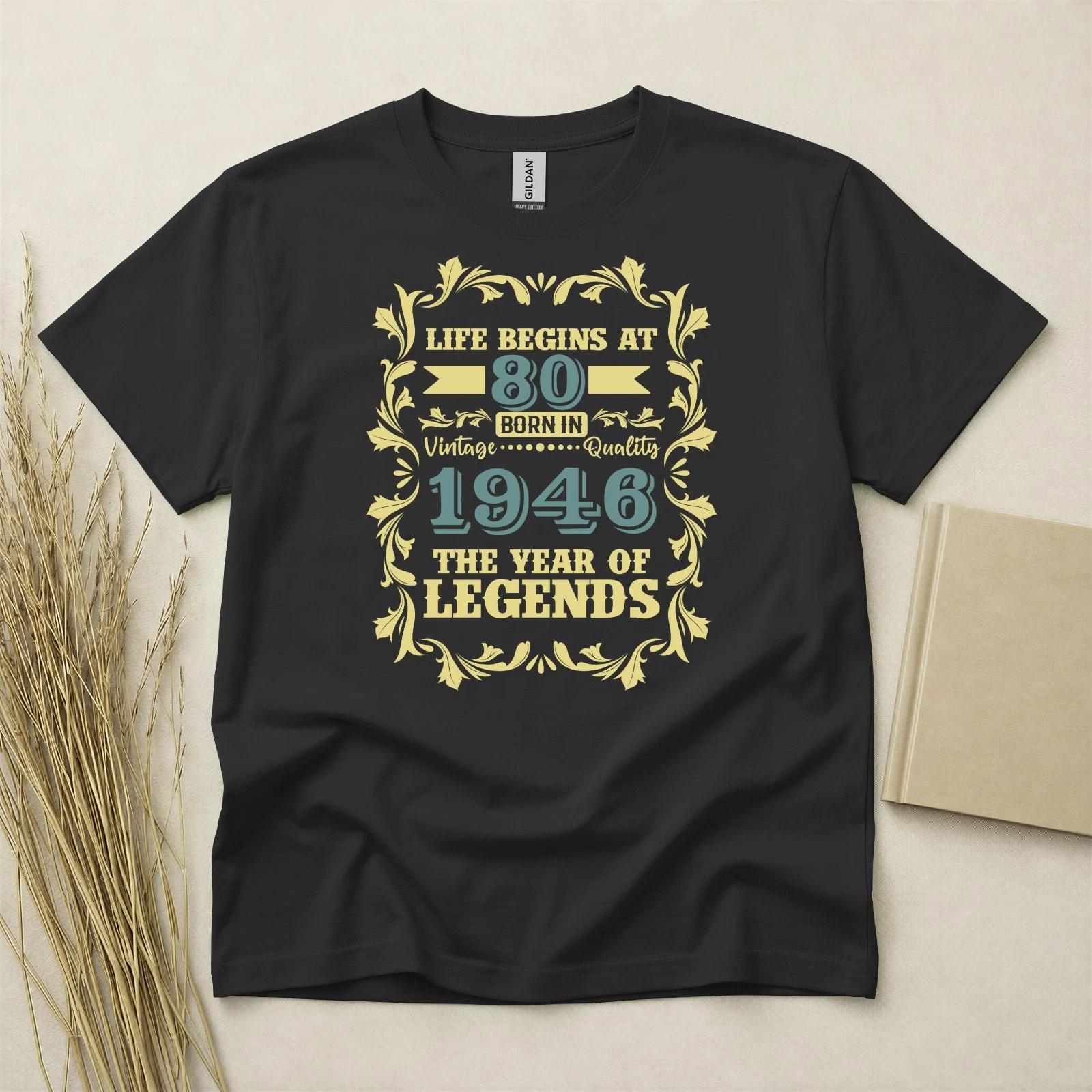 80th Birthday TShirt Born In 1946 80 Years Old Gifts Life Begins At 80 Tee Shirt S