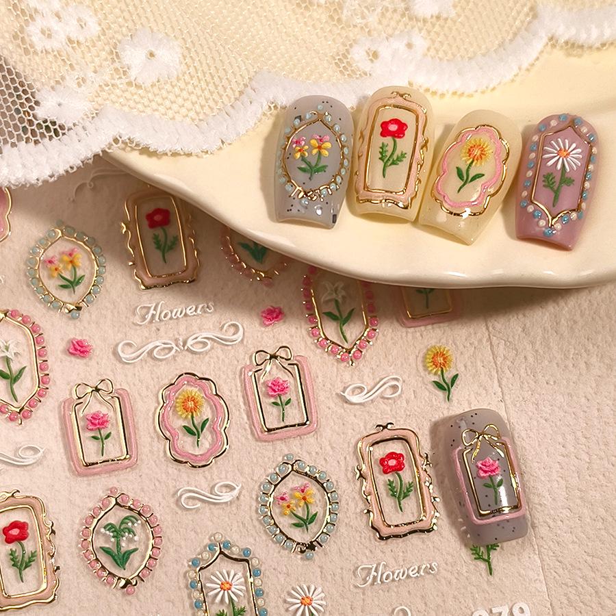 Ferrite M979 Rose Hot Stamping Embossed Self-Adhesive Nail Art Stickers - Jelly Gel Series