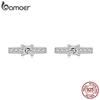BAMOER 925 Sterling Silver Delicate Mini Line Stud Earrings Sparkling Zircon Earrings for Women Engagement Party Jewelry