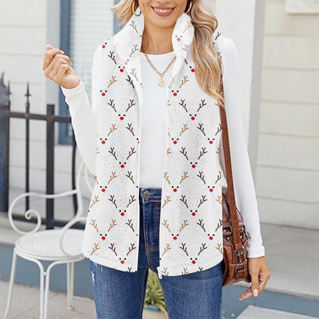 Gilet Cardigan Cappotto Caldo Moda Donna Stampa Retrò in Pile