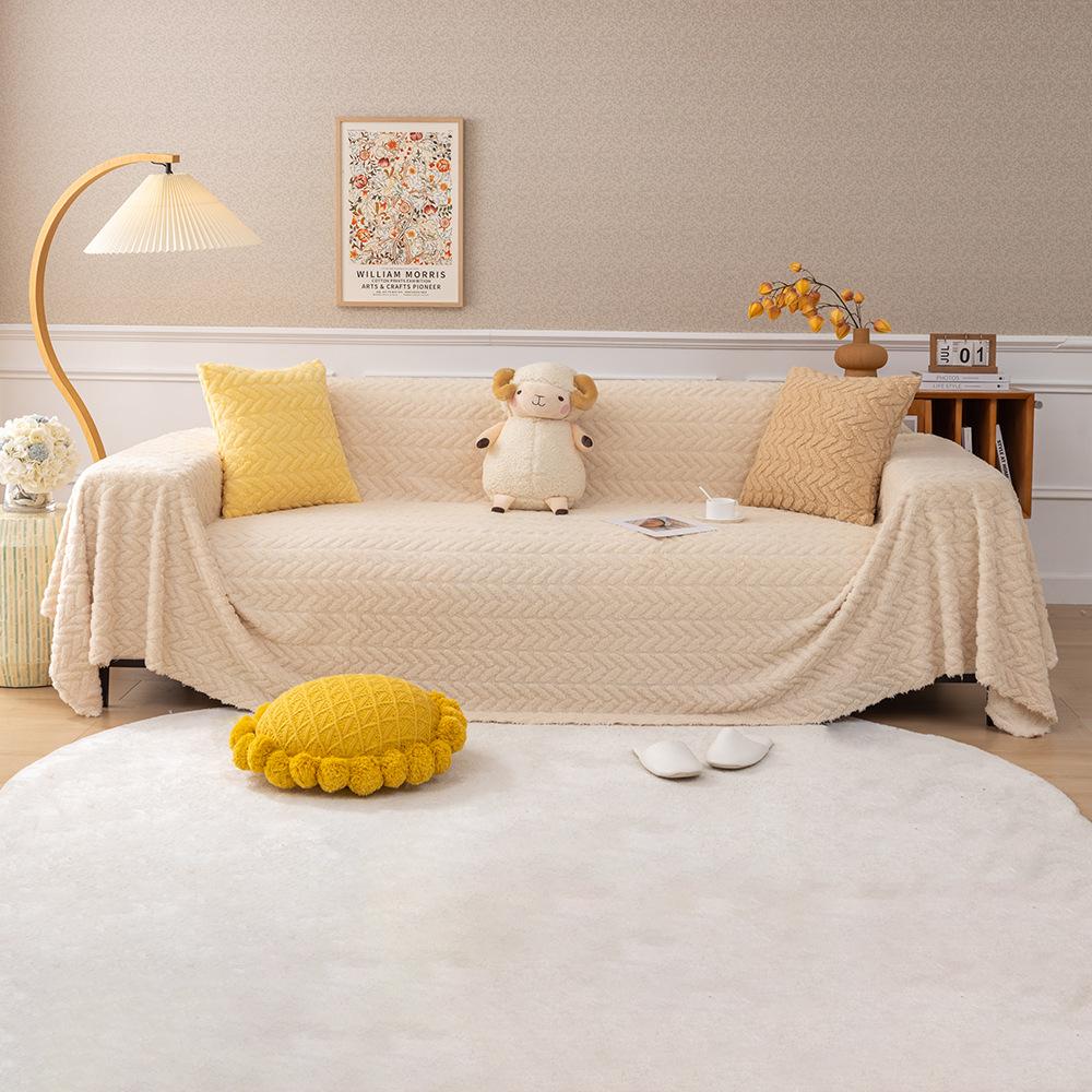 INS Style Cream Color Sofa Towel Plush Cat Petting Sense High-End Sofa Cover Double-Sided Plush Sofa Cover Towel