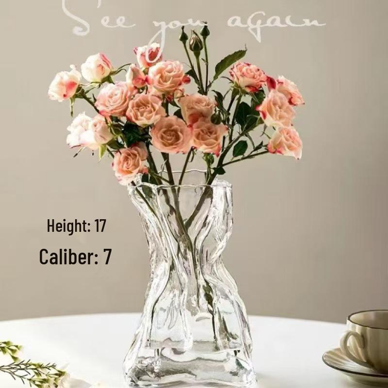 Nordic Light Luxury Crystal White Glass Vase with Wooden Holder for Fresh Flowers - Living Room Decor