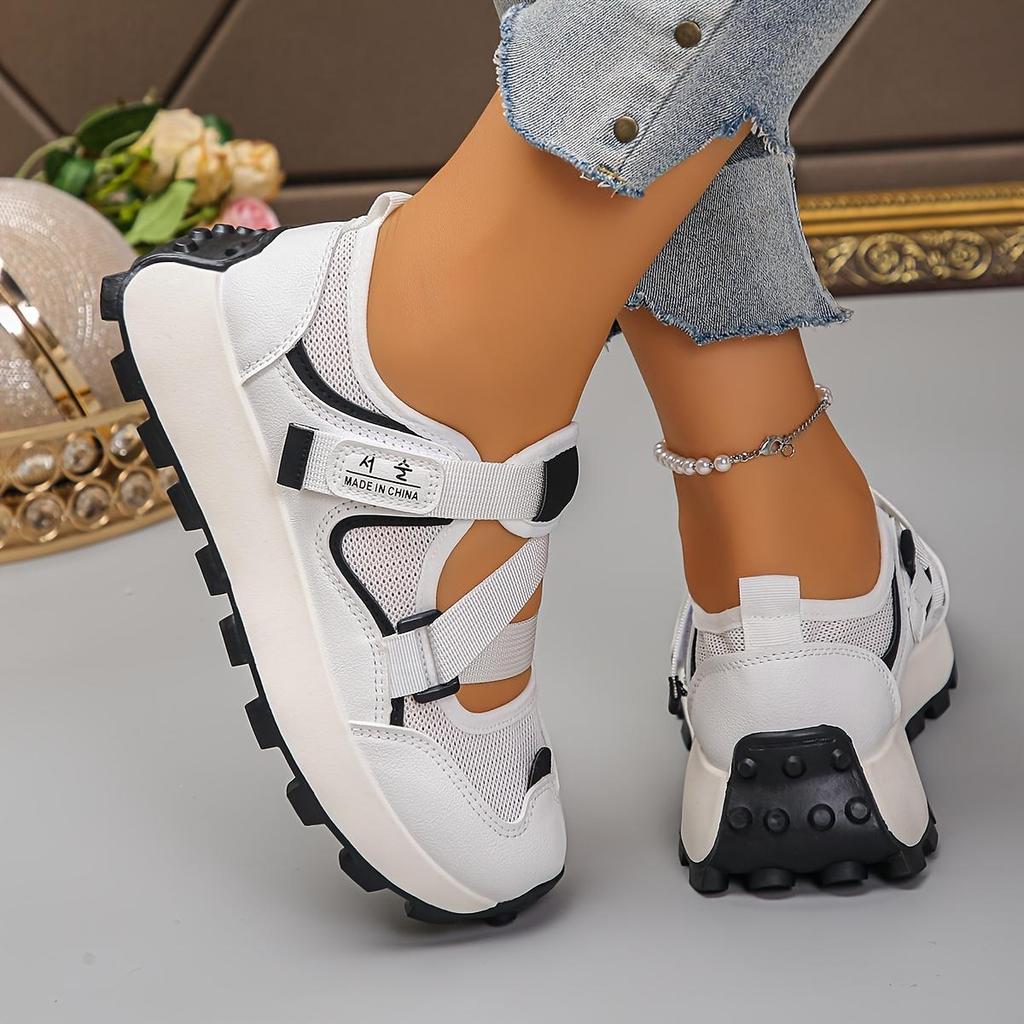 Women's Summer Breathable Mesh Slip-On Sneakers with Adjustable Hook-and-Loop Straps Lightweight Comfortable Casual Shoes