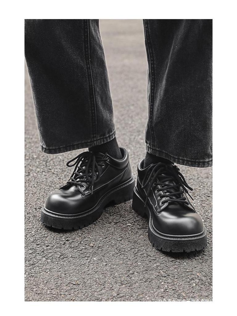 Men's British Style Height Increasing Derby Shoes - Black Leather, Thick Sole, Casual or Wedding Wear