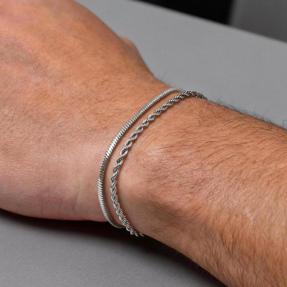2pcs Stainless Steel Chain Bracelet for Men Women,Waterproof Silver Color Thin Chain Wristband,Trendy Unisex Metal Chain Gift