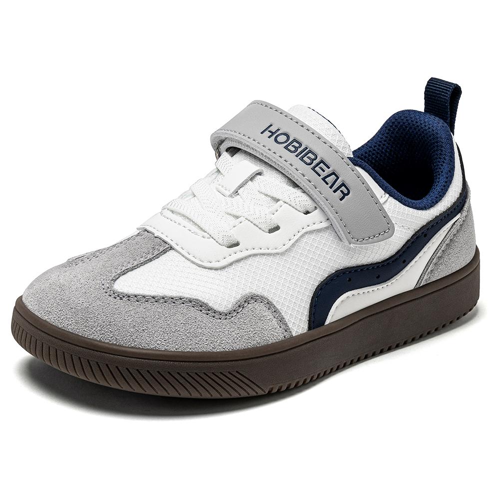 HOBIBEAR Kinder Weite Zehen Barfußschuhe Klettverschluss Minimalistische Sneaker Kunstleder Netz Retro Wanderschuhe für Großes Kind